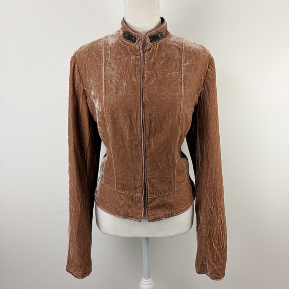 Gianni Jackets & Blazers - Gianni Bini Brown Velvet Hook Front Jacket Women's Large Rayon Silk Blend
